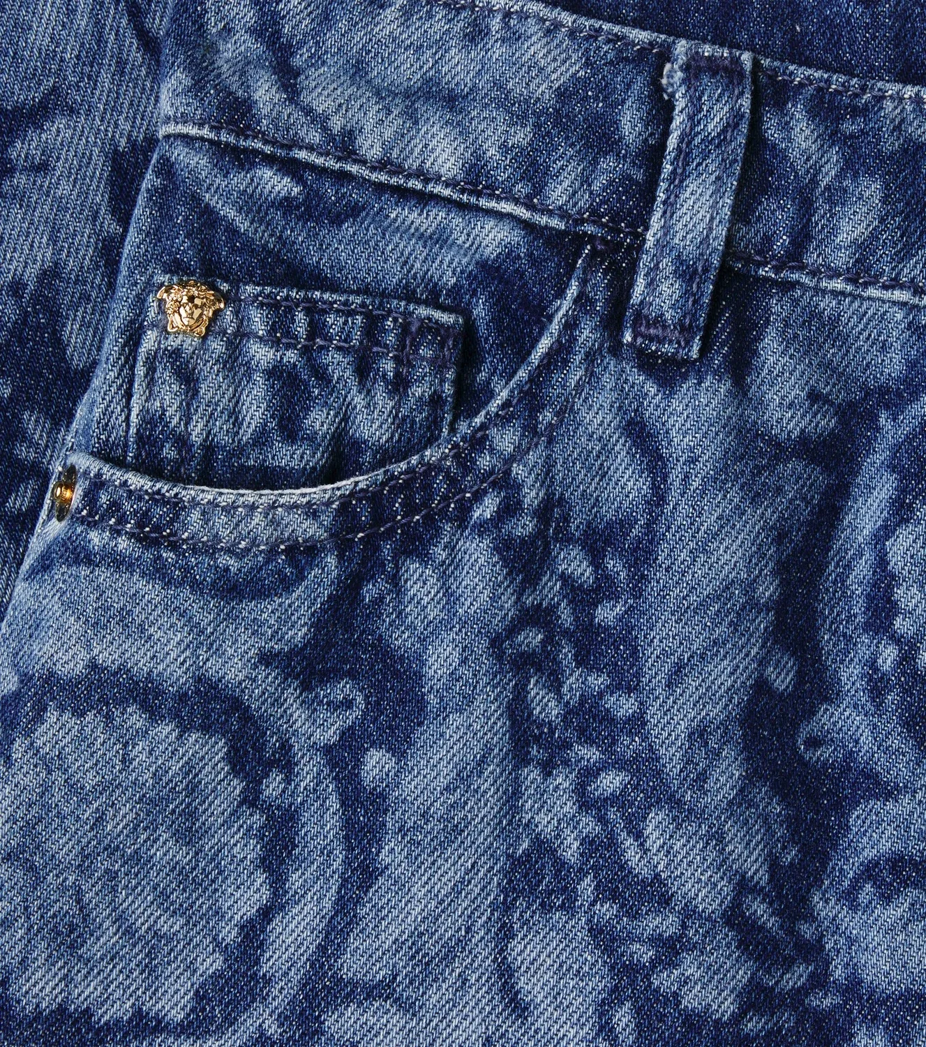 Джинсы прямого кроя с принтом Versace Kids, синий — фото 2