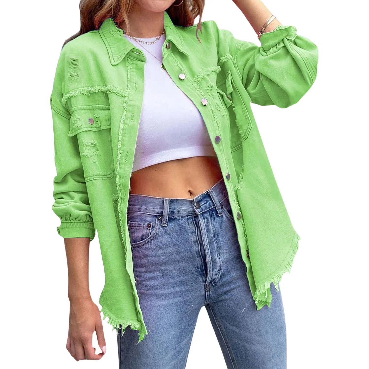 Женское джинсовое пальто oversize с длинным рукавом, Verde chiaro