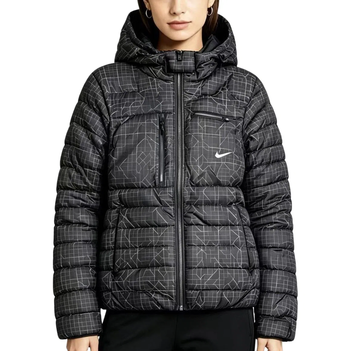 Пуховик женский с капюшоном Nike, Black