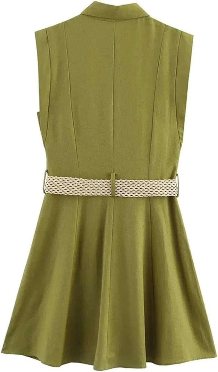 Женское платье-рубашка с поясом A-line Casual, Army Green — фото 3