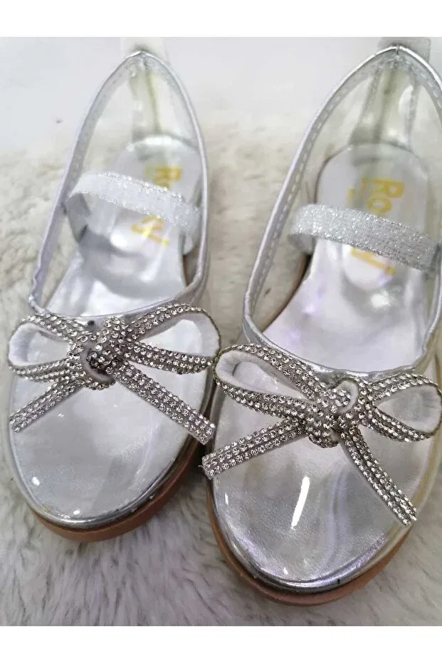 Детские балетки для девочек из искусственной кожи Cinderella Özgür Kids, Transparent Silver — фото 3