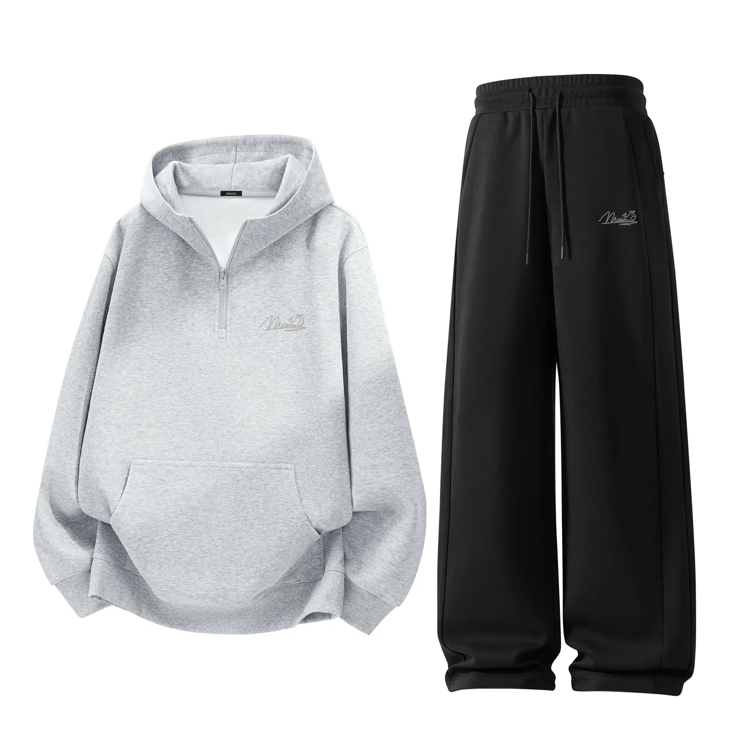 Детский комплект из свитшота и брюк с капюшоном MINISO, Heather Gray/Black