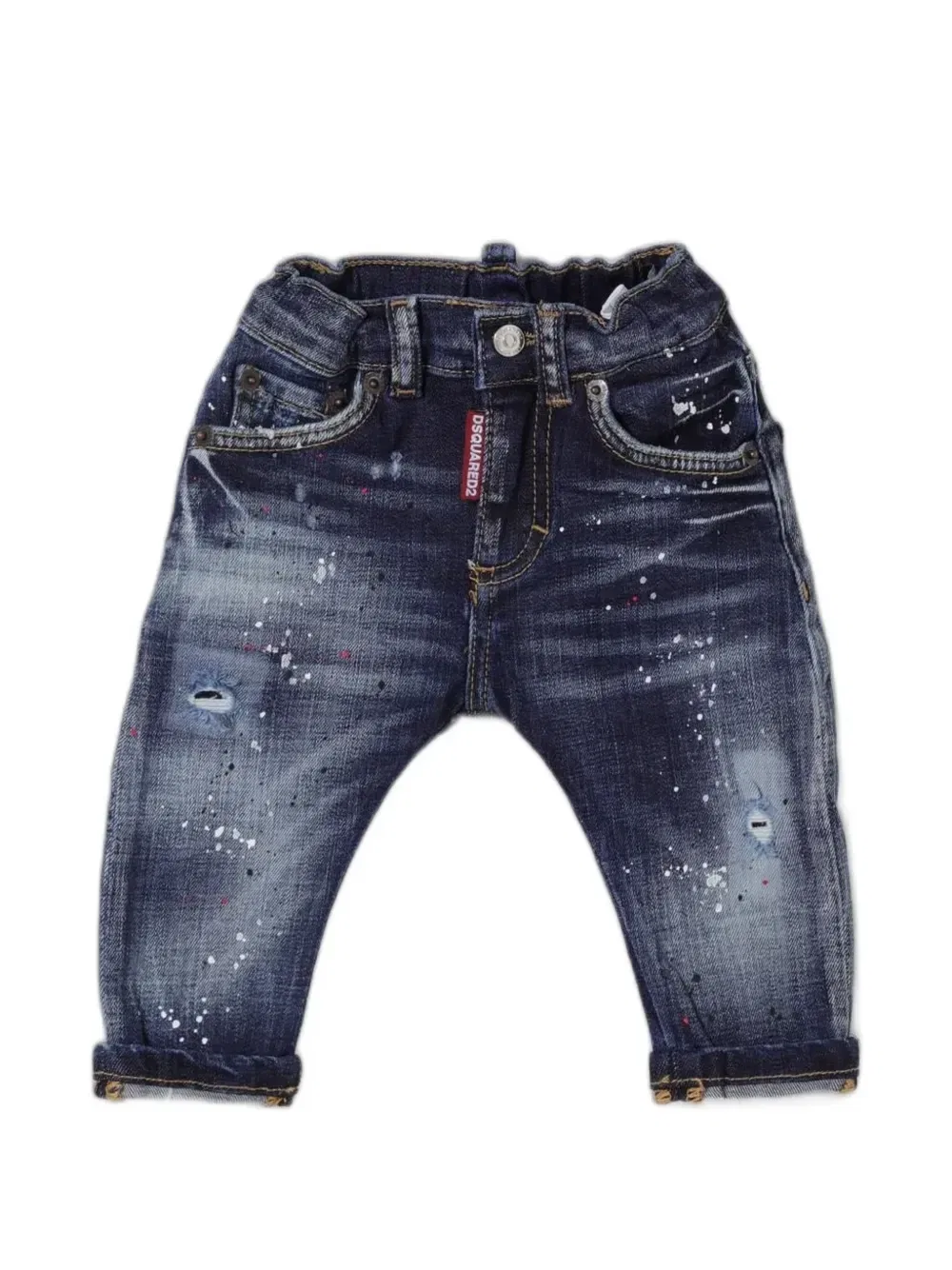Джинсы с эффектом пертости и брызгами краски Dsquared2 Kids, синий