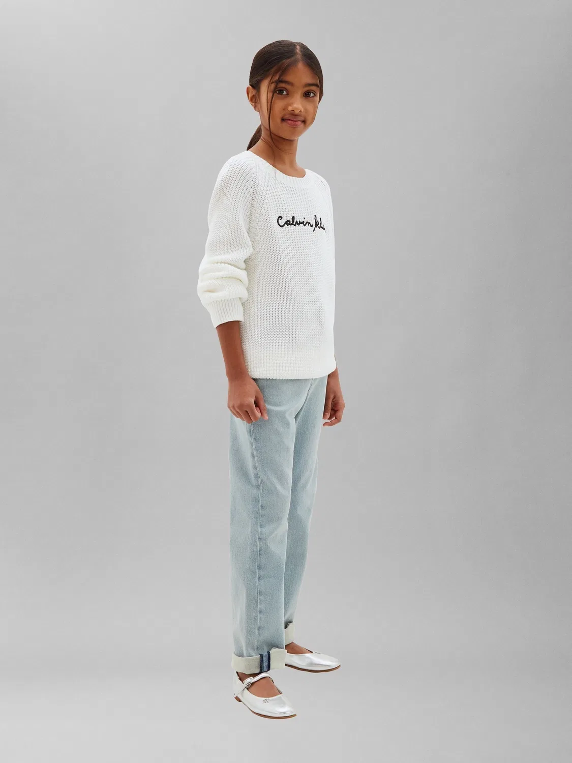 Джемпер с фактурной вязкой Calvin Klein Jeans, белый — фото 3