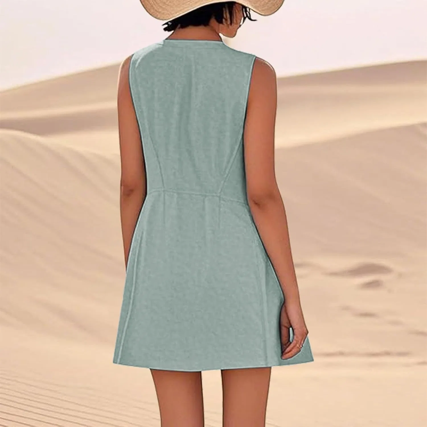 Женское летнее платье миди свободного кроя с карманами, Mint Green — фото 2