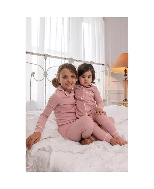 Детский комплект пижам для девочек с рифленой тканью Little Kid Big Kid Pouf, розовый — фото 3