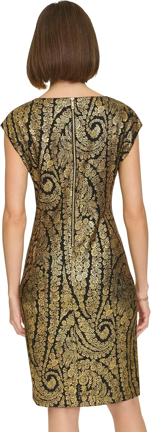 Женское платье-футляр с коротким рукавом Tommy Hilfiger, Black/Gold — фото 3