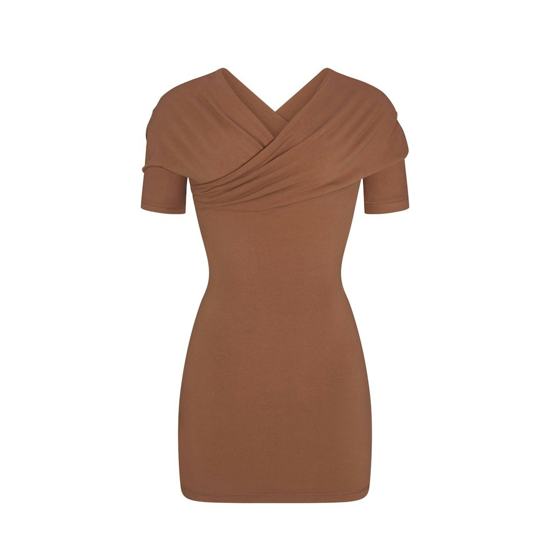 

Платье SKIMS Cotton Jersey Wrap Mini, коричневый