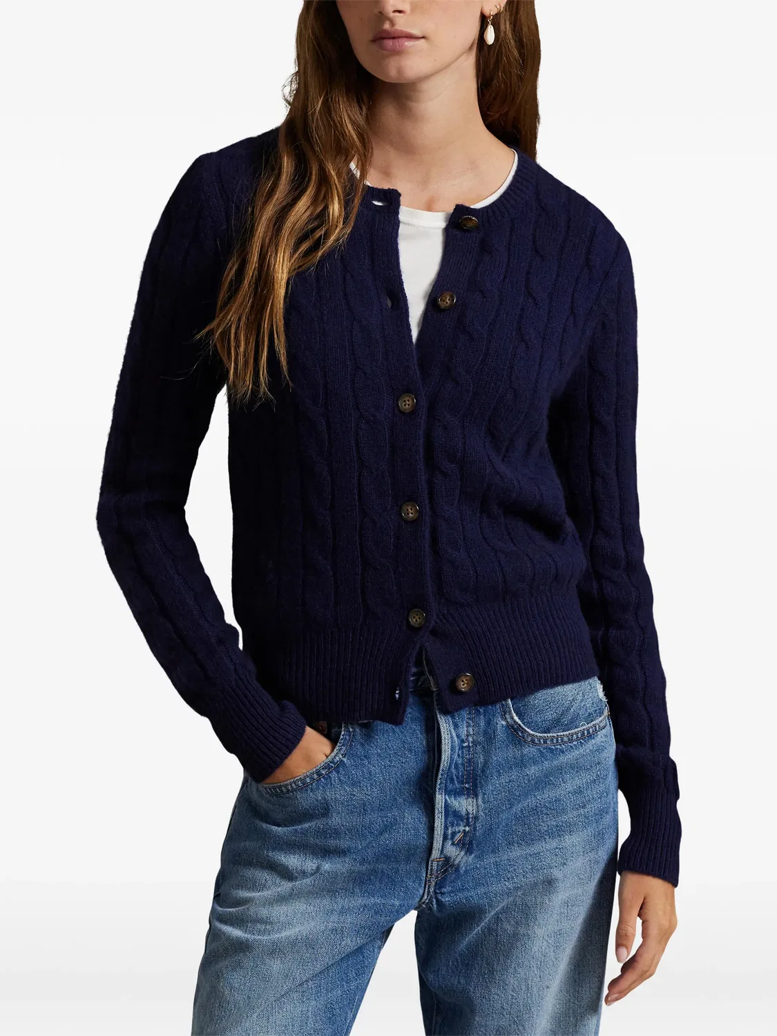Кашемировый кардиган с круглым вырезом Polo Ralph Lauren, синий — фото 3