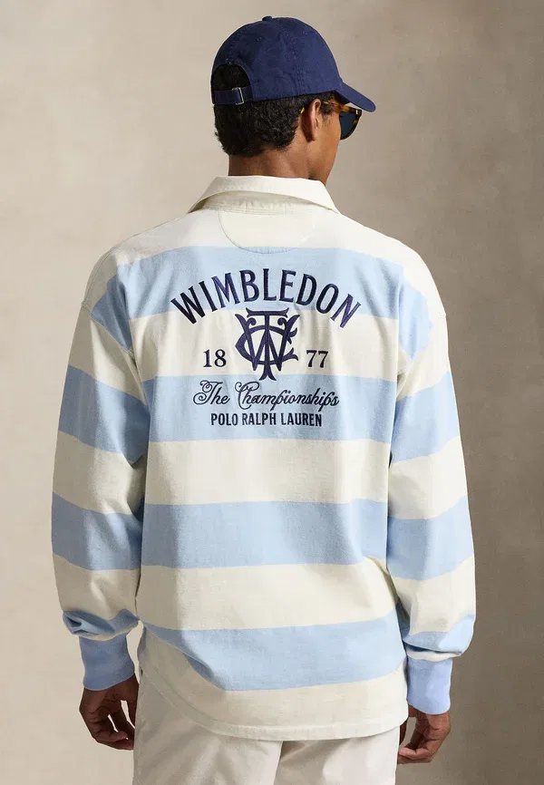 Футболка поло хлопковая Wimbledon vintage fit rugby shirt Polo Ralph Lauren, Office Blue/Deckwash White, белый/синий — фото 3