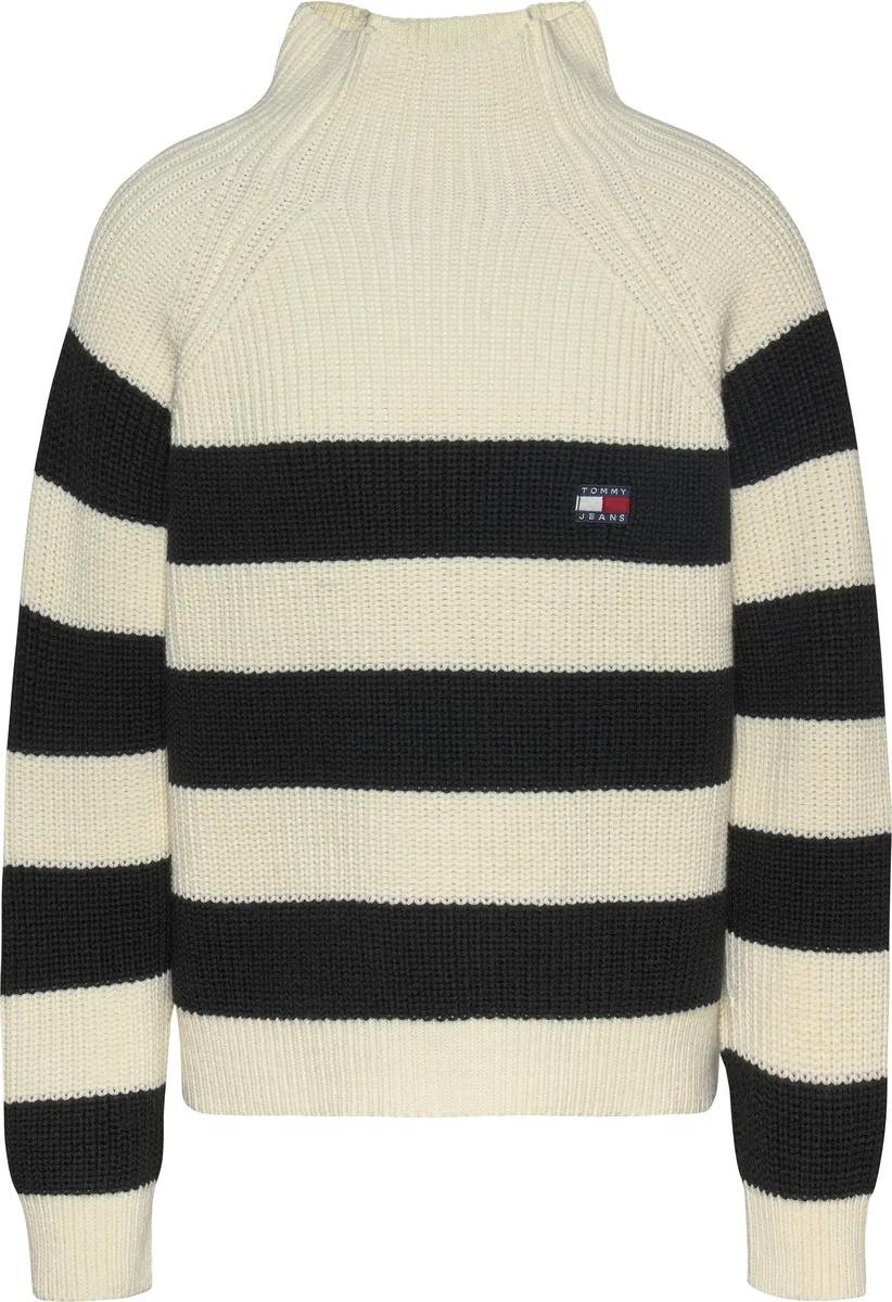 

Вязаный свитер Tommy Jeans "TJW STRIPE MOCKNCK BADGE SWEATER", с жемчужным узором и логотипом, черный