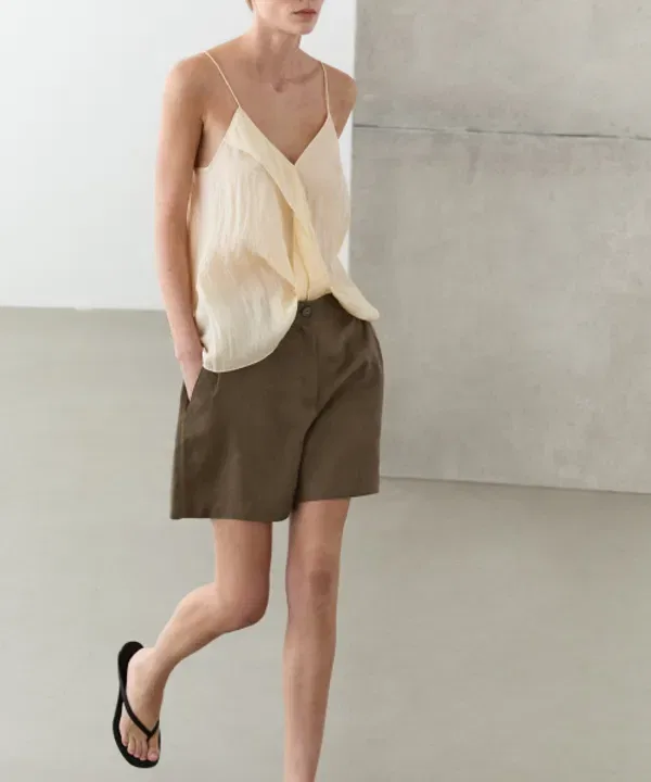 Льняные плиссированные шорты Massimo Dutti — фото 3