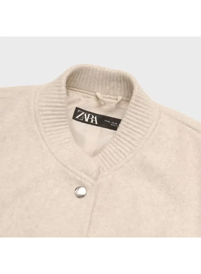 Куртка утепленная текстурированная Zara, абрикосово-серый — фото 4