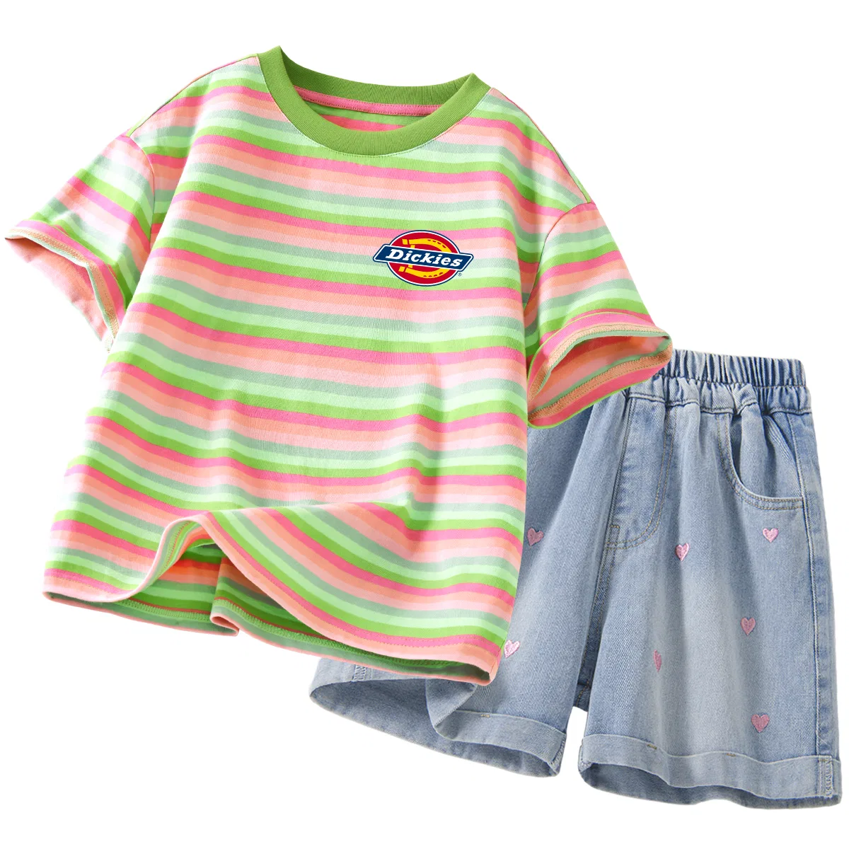 Детский спортивный комплект с принтом Standard K Sweetheart Green+Solid Color Denim Blue Dickies, Green/Denim Blue
