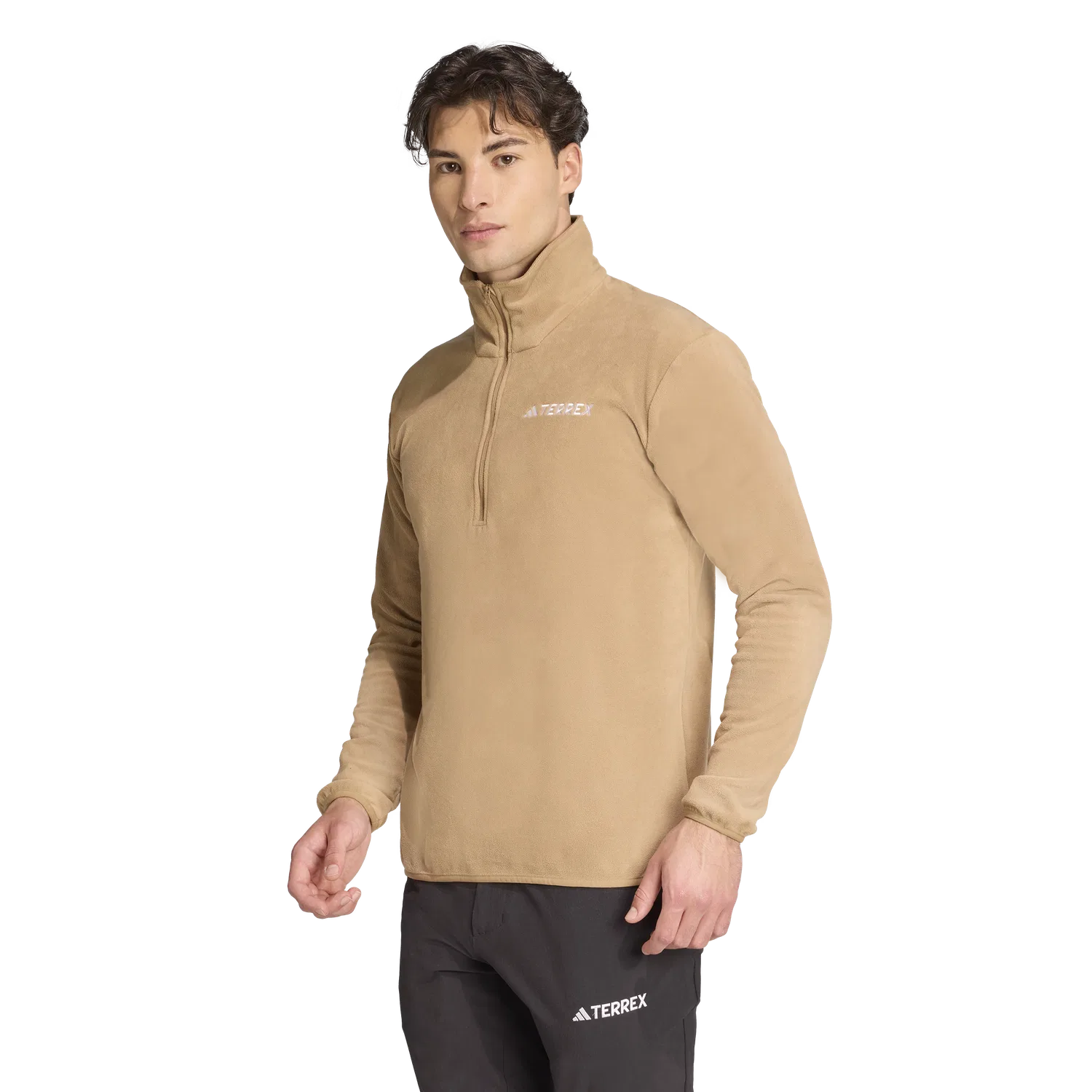 Мужской флисовый пуловер с полузастежкой Adidas, цвет Powder Pink — фото 2