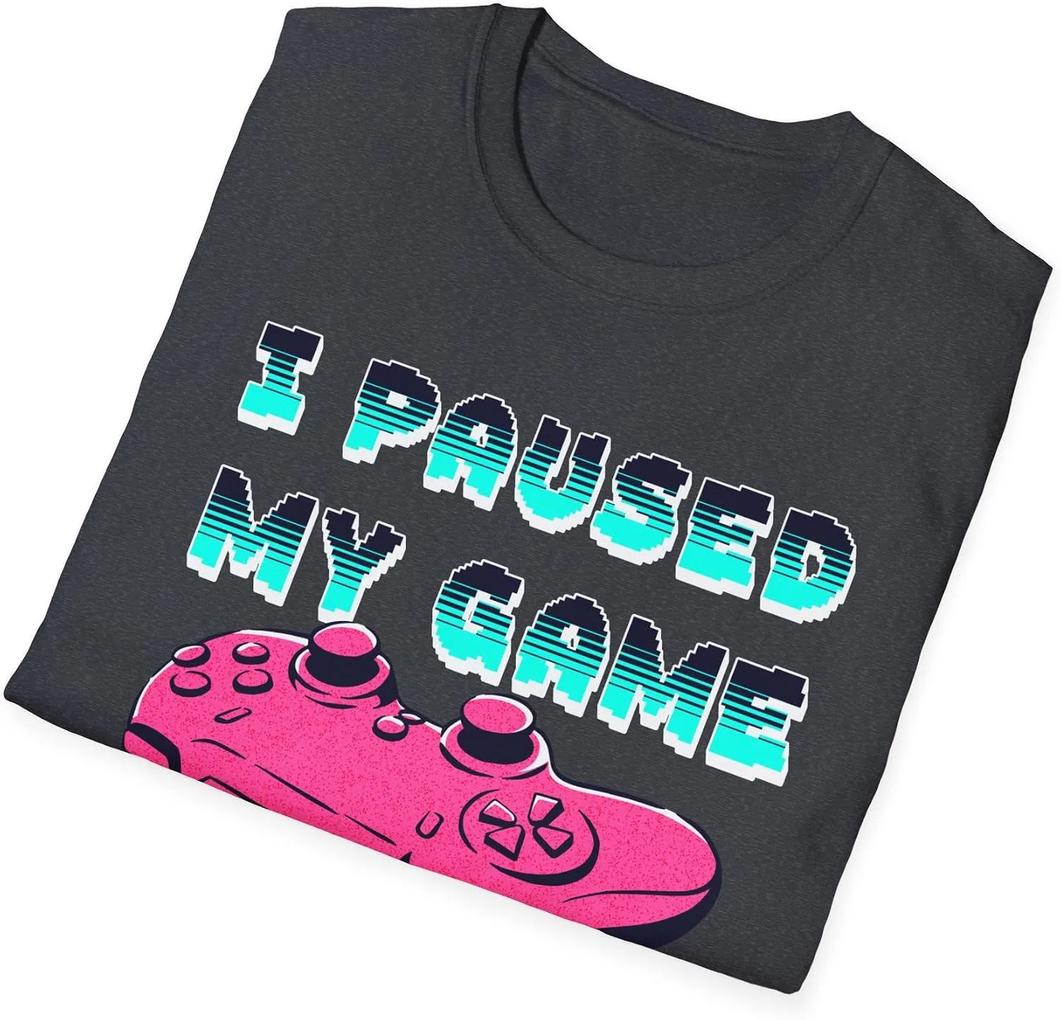 Футболка с принтом I Paused My Game Gildan 64000, Dark Heather Grey — фото 4