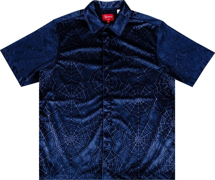 

Рубашка Supreme Spider Web Velvet Short-Sleeve Shirt 'Navy', синий