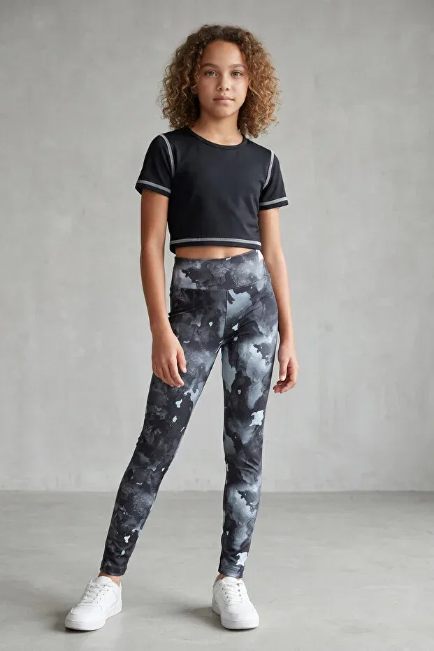 Детские спортивные леггинсы для девочек с принтом Wildly Patterned Colorinas, Black