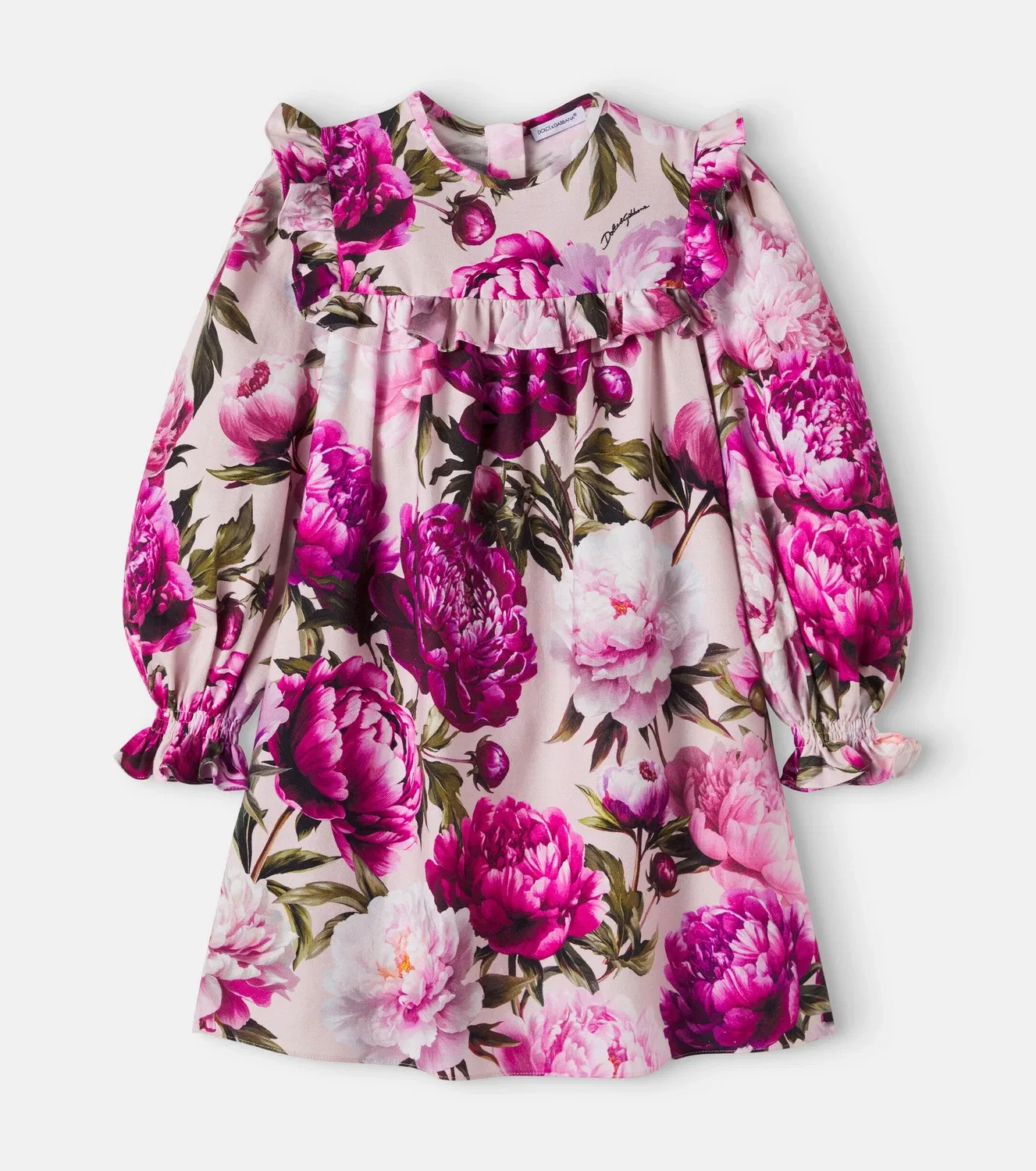 Платье хлопковое с цветочным узором Dolce&Gabbana Kids, розовый