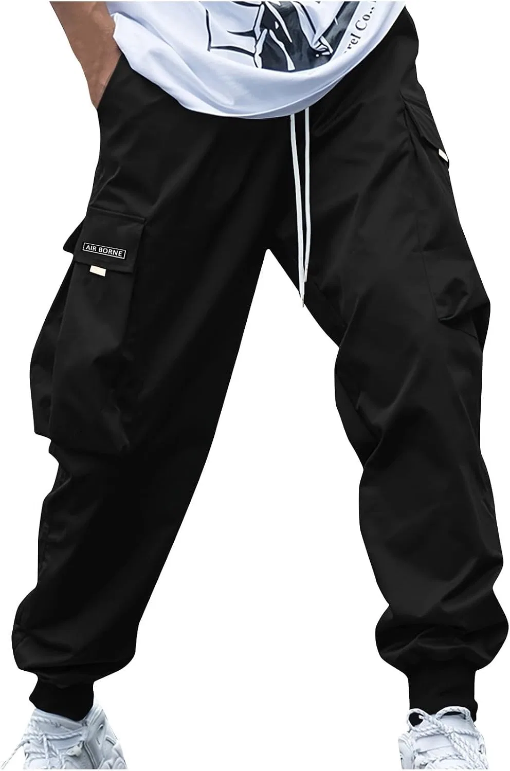 Мужские карго-джоггеры с эластичным поясом, свободного кроя, Techwear, чёрный