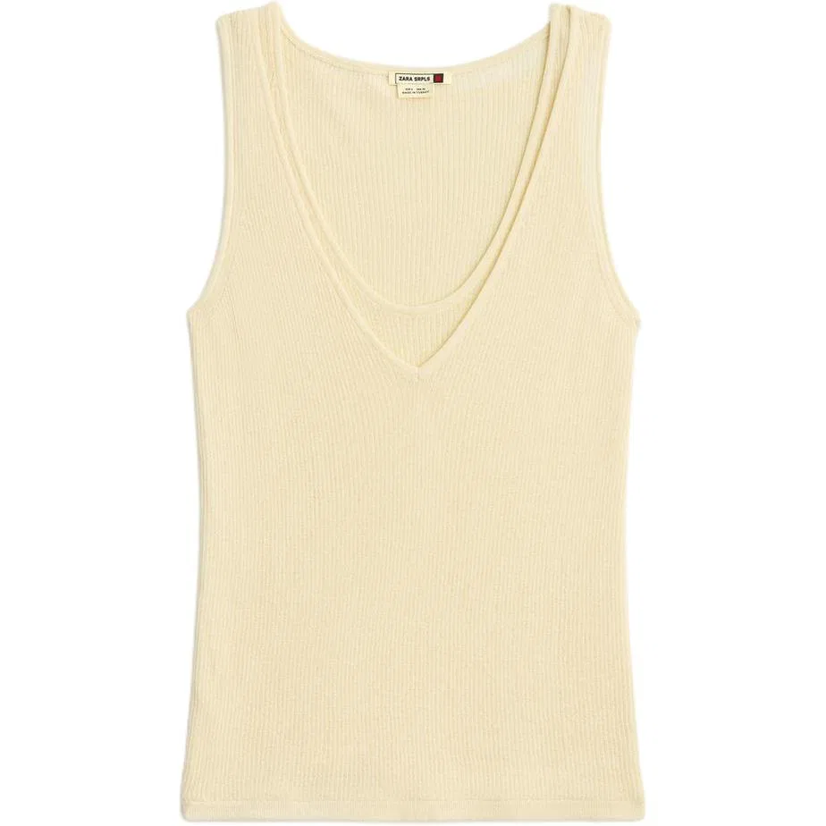 Женский топ на бретелях прямой крой V-образный вырез ZARA, Yellow