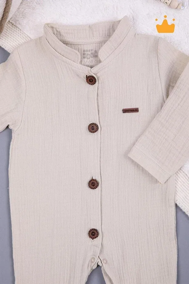 Детское боди-комбинезон муслиновый модель 1094 Babyhola, Beige — фото 3
