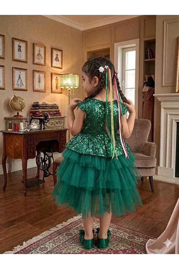 Детское платье для девочек с пайетками Party Rumi Kids, Green — фото 3