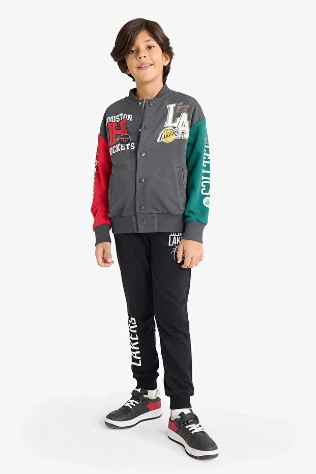 Детская куртка-бомбер с принтом NBA Current Teams College Collar Back Printed Defacto, Anthra — фото 4