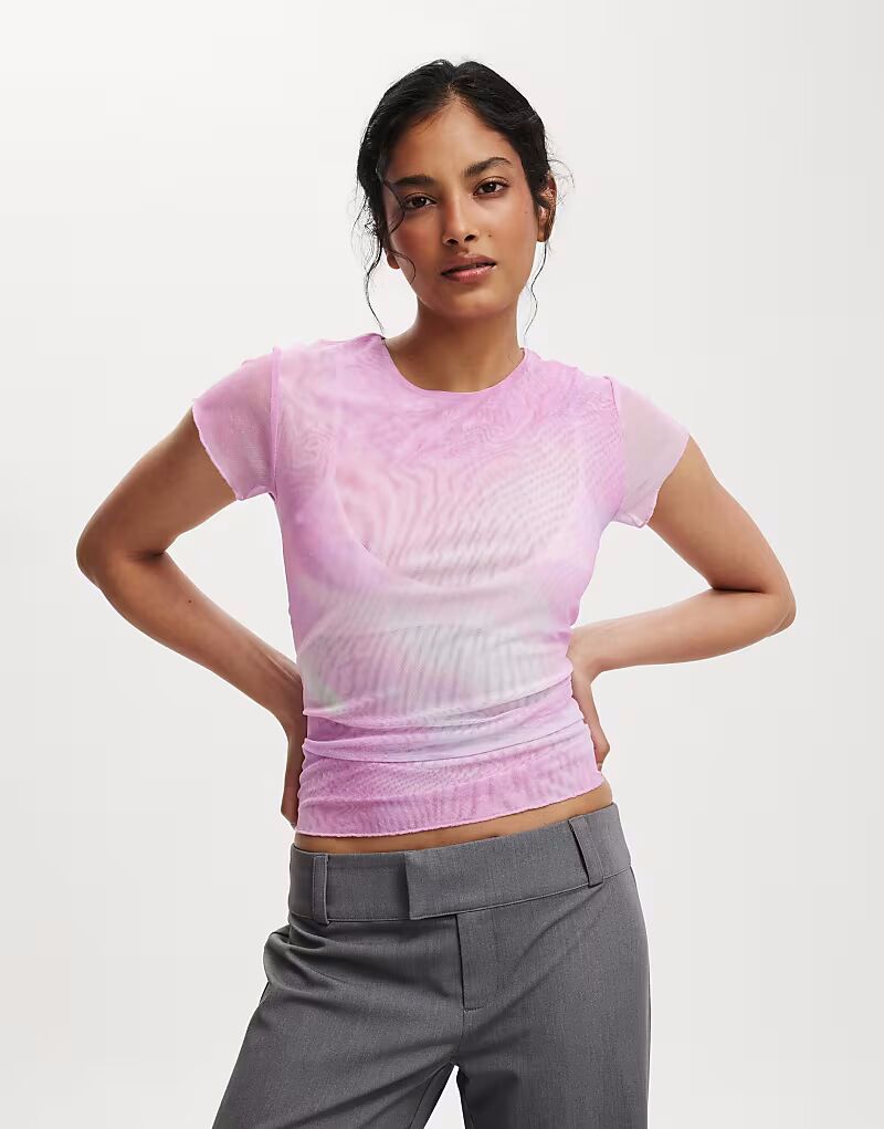 

Сетчатый топ Ashley с короткими рукавами розового цвета Cotton On