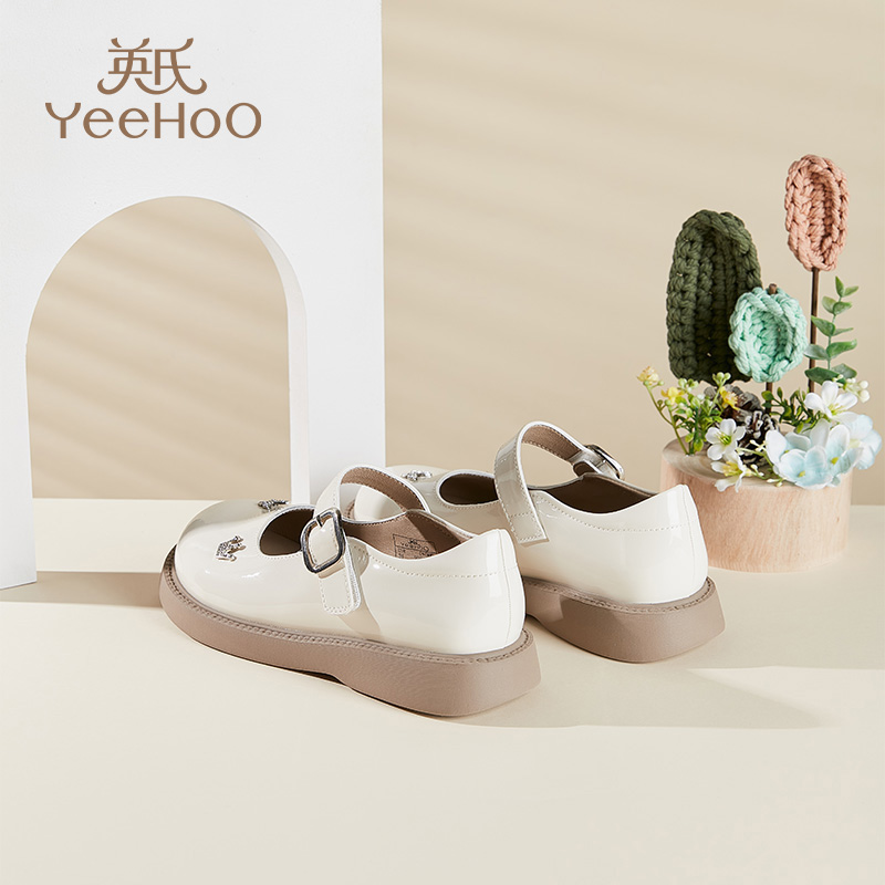 Детские кожаные туфли с нескользящей подошвой для детей YeeHoO, бежевый — фото 3