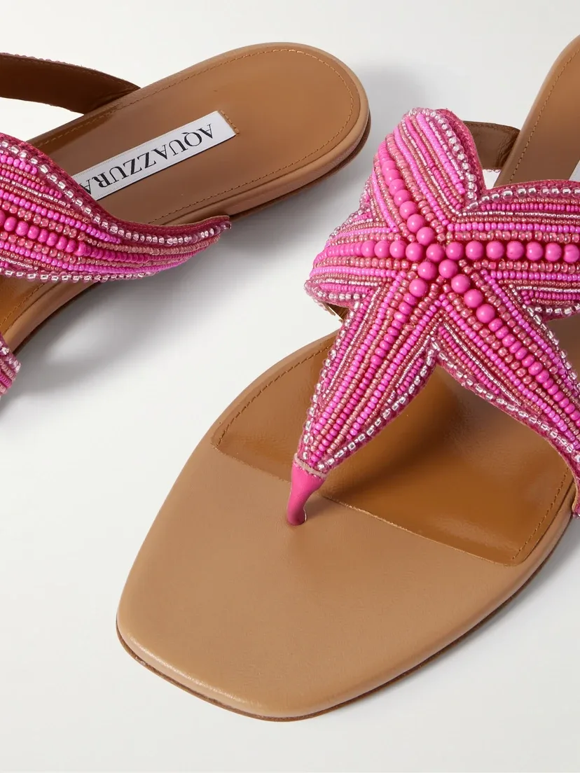 Aquazzura Кожаные сандалии Reef Star, украшенные бусинами — фото 4