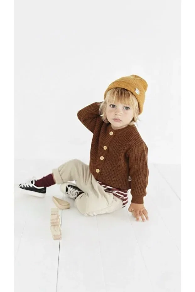 Детский кардиган с длинным рукавом Unisex Buttoned Crew Neck Baby Knitwear Rg Kidsstore, Tile — фото 3