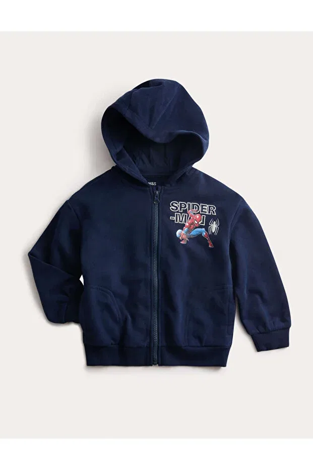 Детский кардиган на молнии с принтом Spider-Man Marks & Spencer, Navy Blue