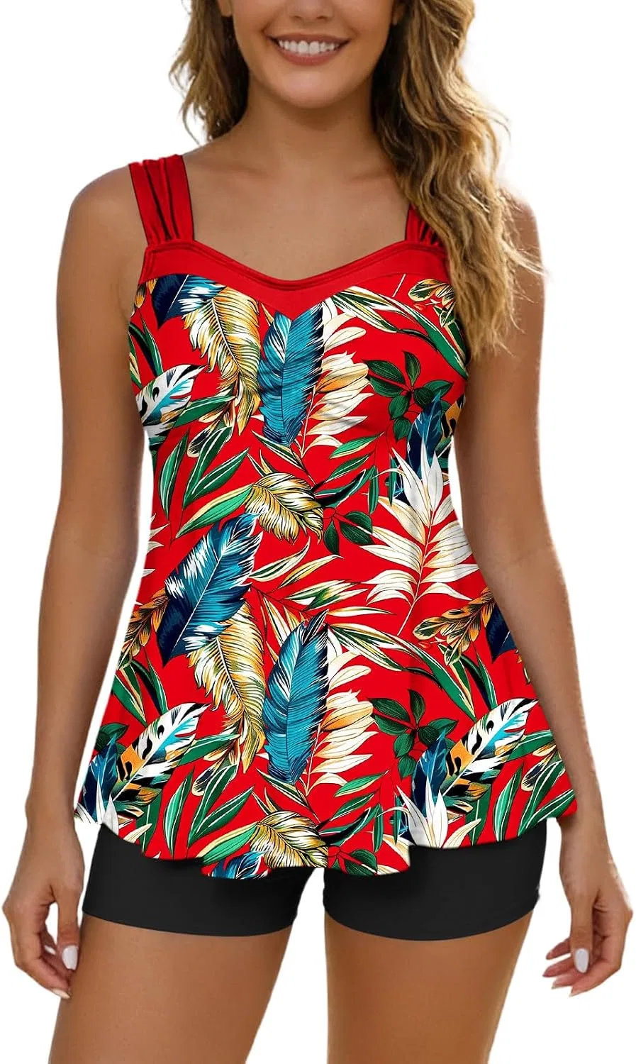 Женский танкини с цветовыми блоками, двухкомплектный, Black/White