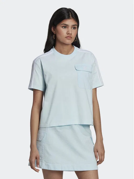 Футболка loose fit Adicolor Classics Poplin Back Loose Tee Adidas, светло-голубой