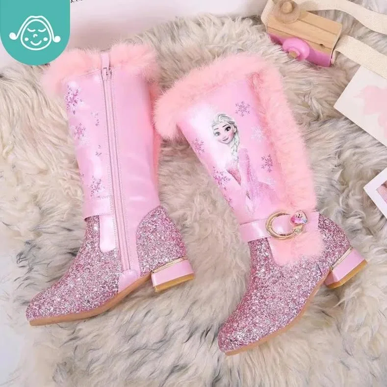 Детские зимние сапоги для девочек с принтом Dids snow boots, Pink Glitter — фото 4