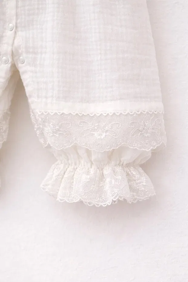 Детский комбинезон для девочек кружевной Basics Kardeşler Bebe, Ecru — фото 3