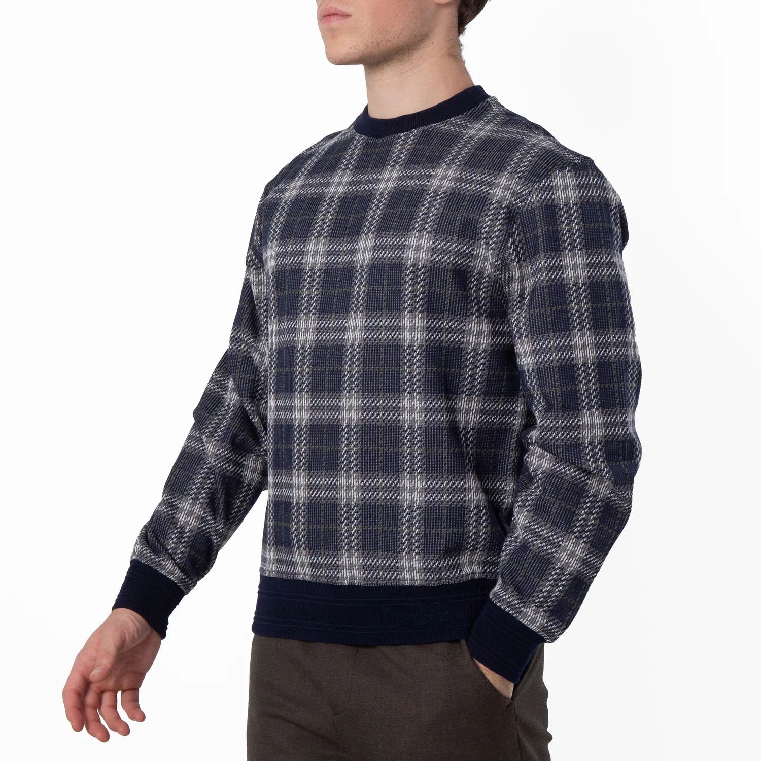 Свитер с принтом в клетку Checked Cotton-Blend Sweater Burberry, Indigo Ip Check