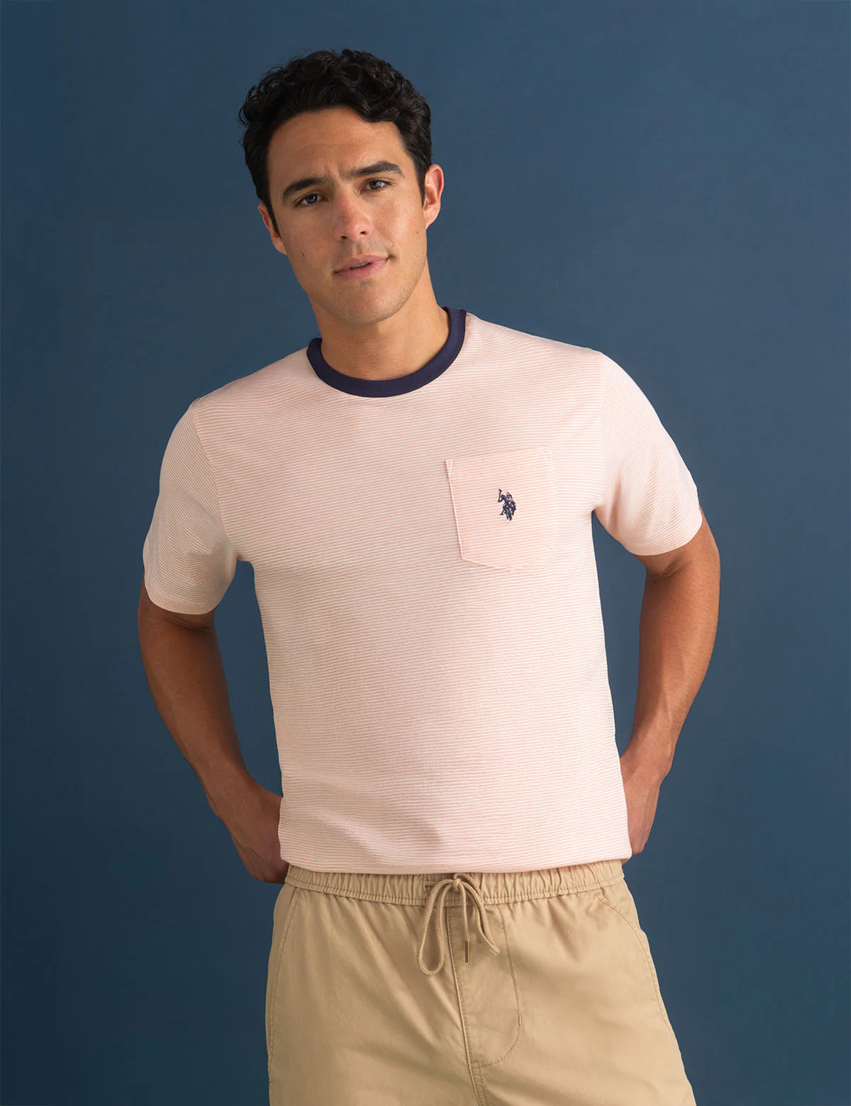 

Футболка U.S. Polo Assn Yarn Dye Stripe Jersey With Pocket, светло-оранжевый