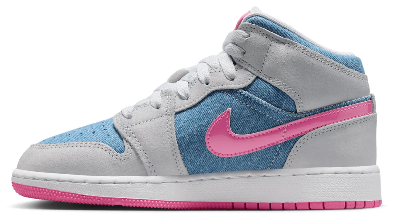 Кроссовки для девочек Air 1 Mid Jordan, цвет Cobalt Bliss/Pink Glow/White — фото 2