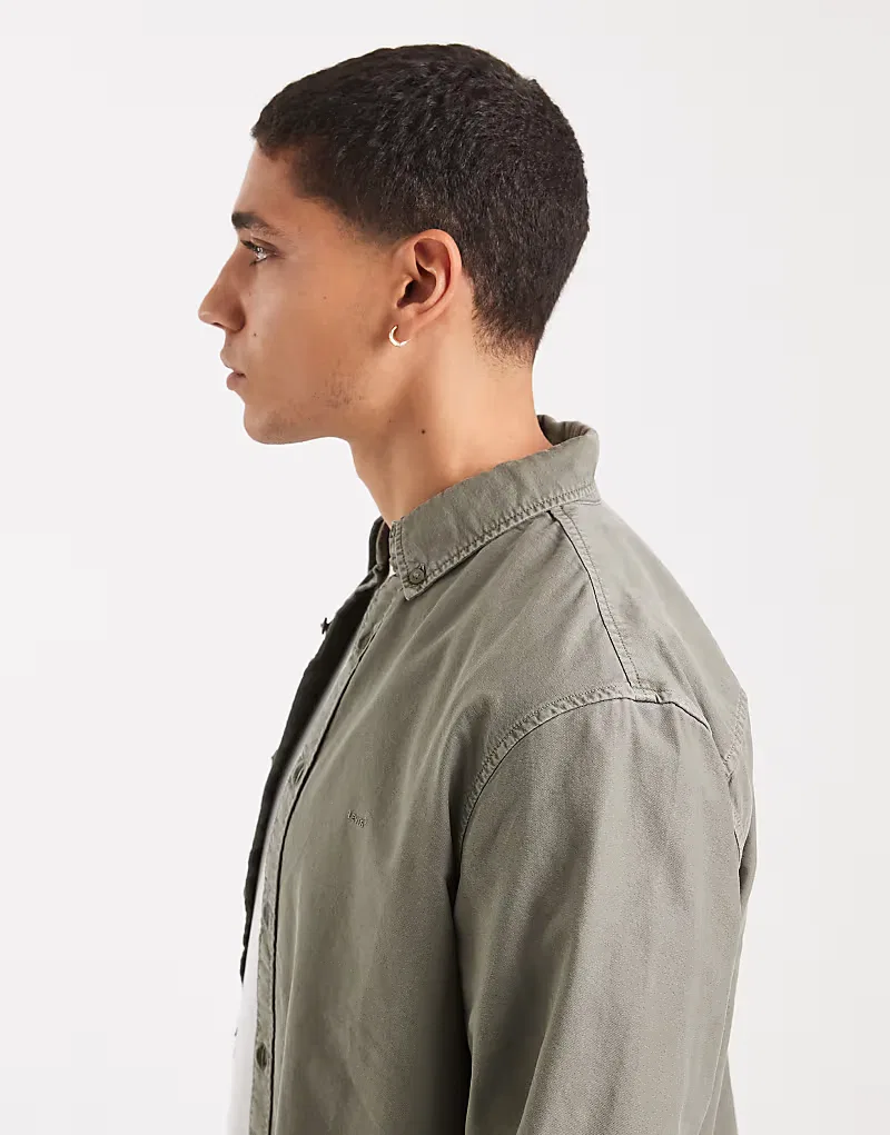 Аутентичная рубашка Levi's в тон с логотипом, свободного кроя, хаки — фото 4