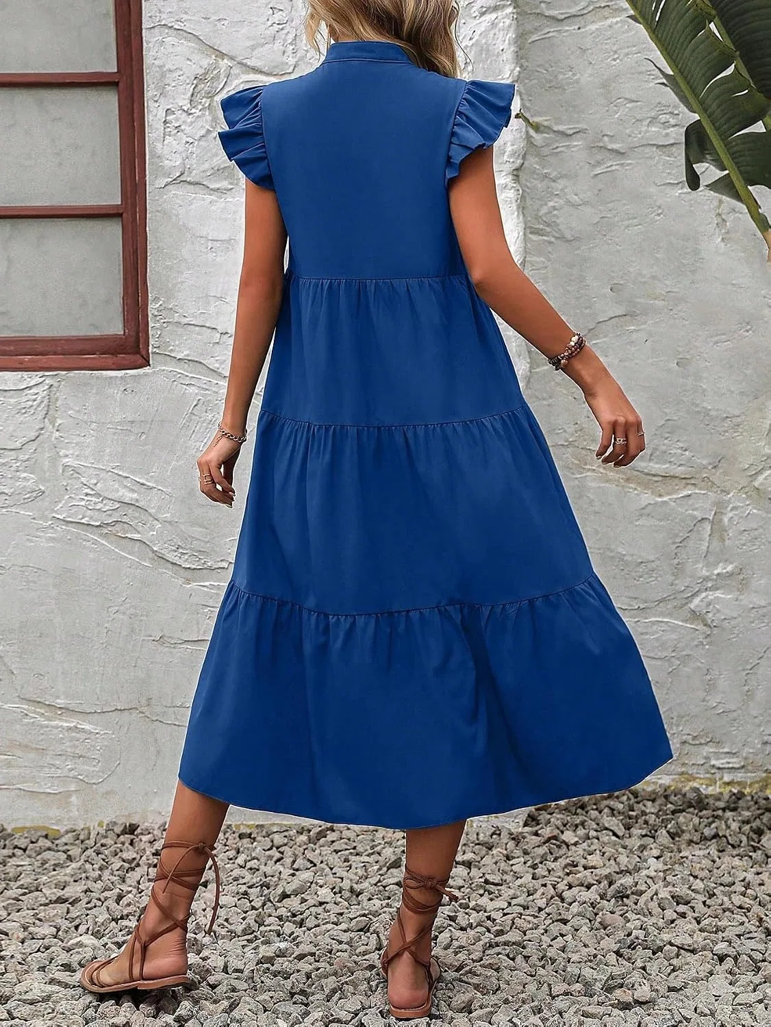 Женское длинное платье с капюшоном и воланами Generic, Royal Blue — фото 2