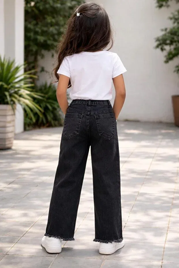 Детские джинсы для девочек с принтом Butterfly Embroidered Jeans Çalışkan Çocuk, Black — фото 2