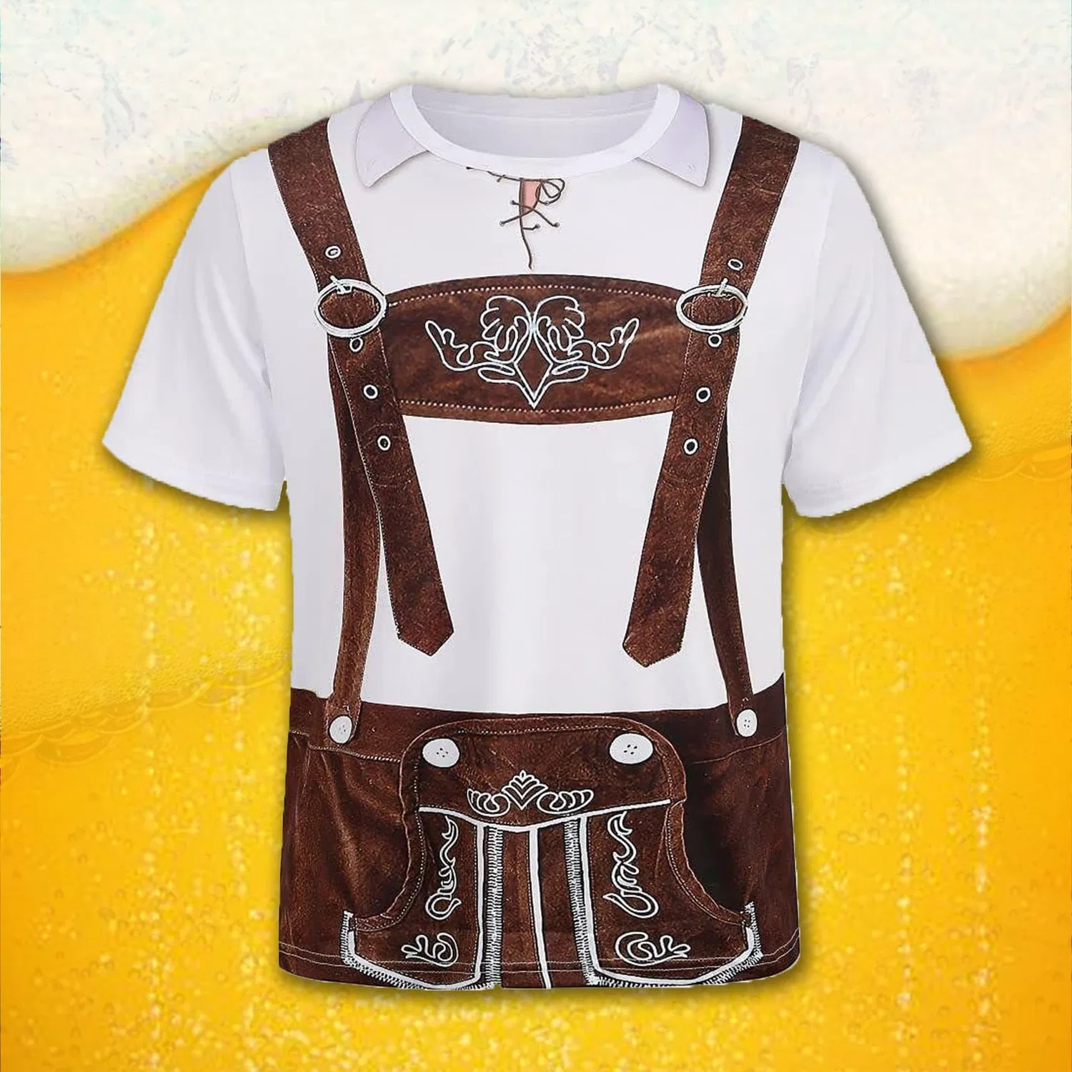 Мужская футболка с 3D-принтом Tyrolean Style Funny Original Shirt Party Clothing Fashion Creative Spiritous Particular Folk Fancy Dress, Brown — фото 2
