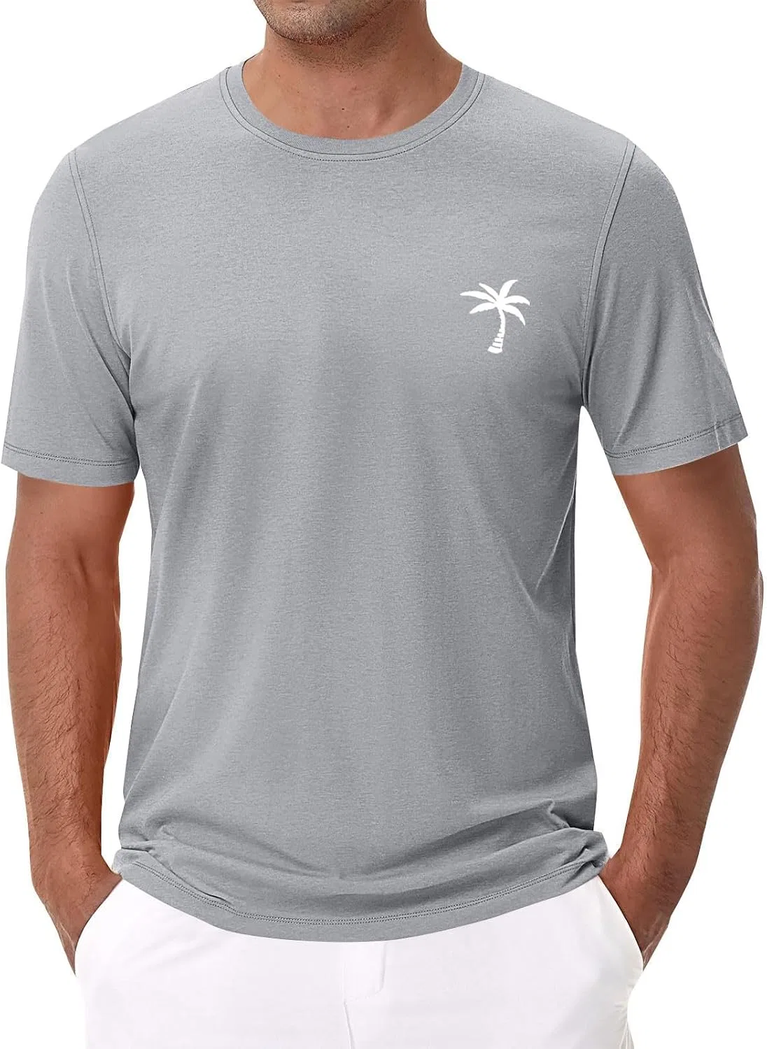 Мужская футболка с пальмами, Lightweight Casual Vacation Beach, Grey