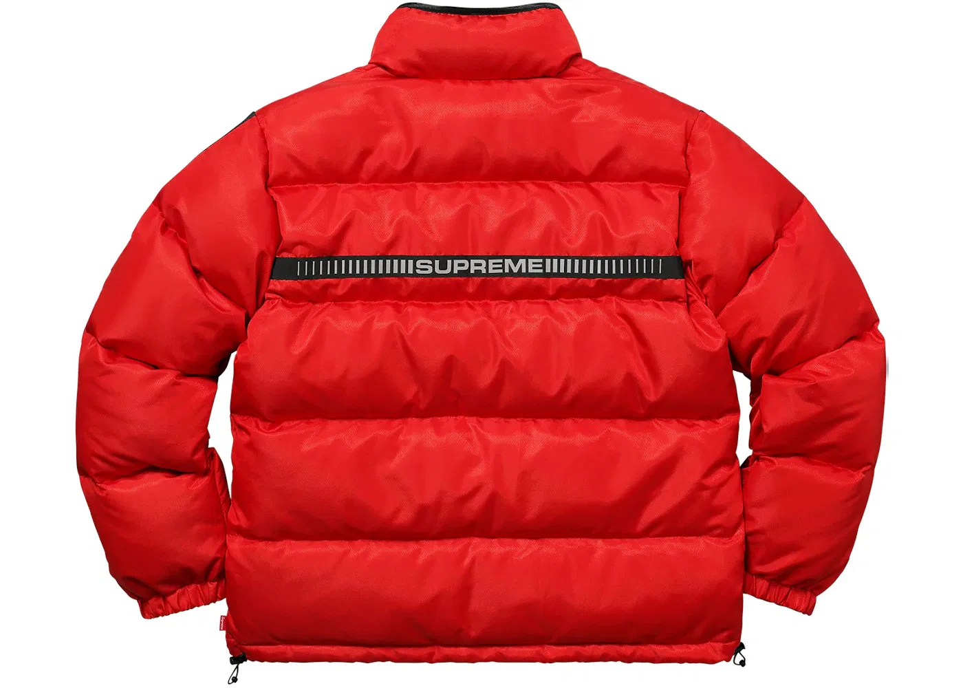Мужской пуховик с отражающим логотипом на рукаве Supreme Reflective Sleeve Logo Puffy, красный — фото 3