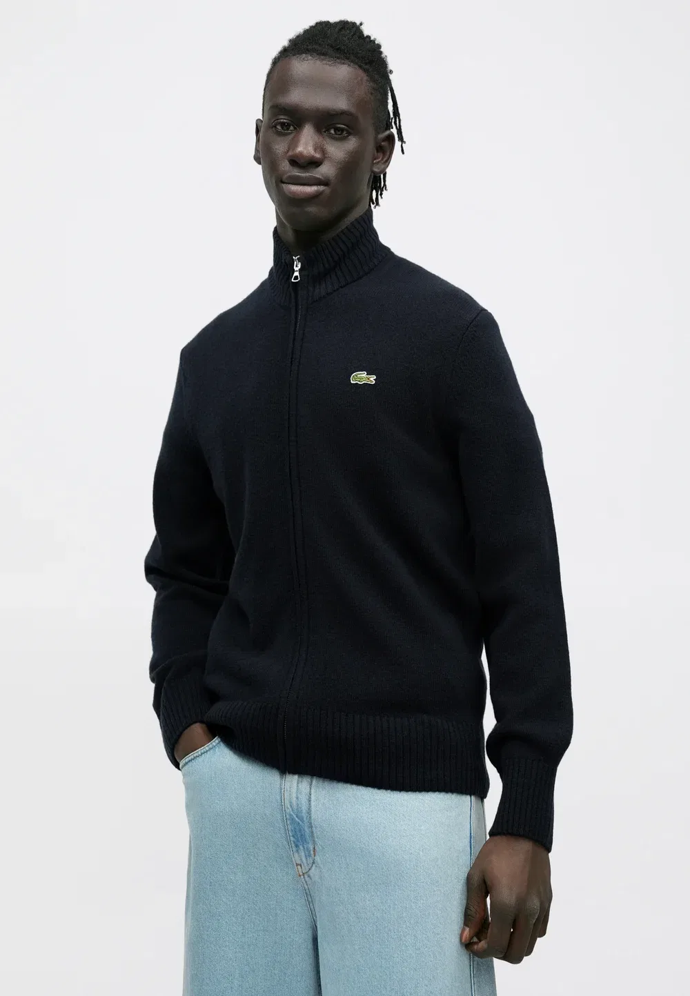 Кардиган Lacoste, шерсть, однотонный, темно-синий — фото 4