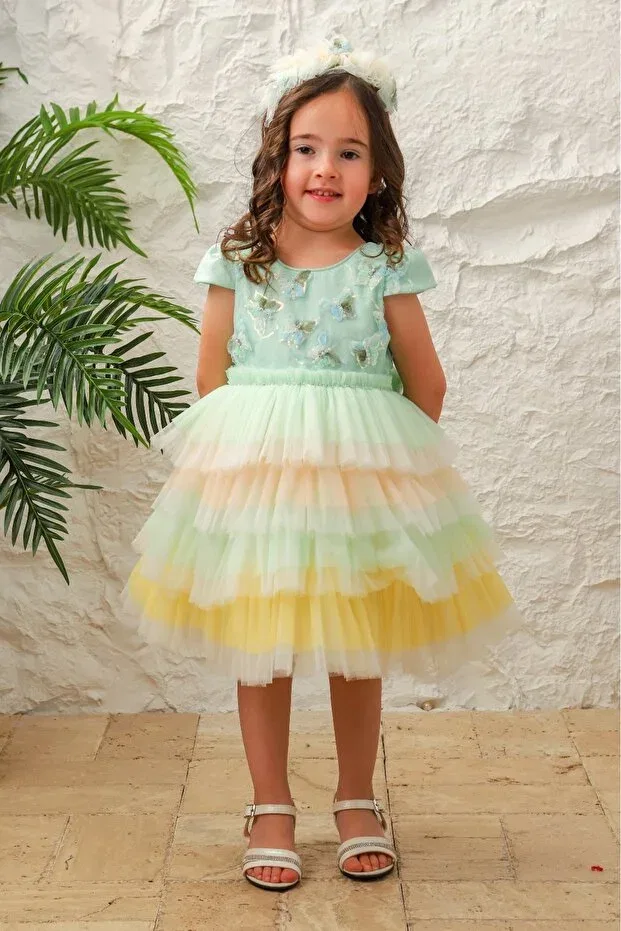 Детское платье для девочек с вышивкой Miss Rain, Mint Green