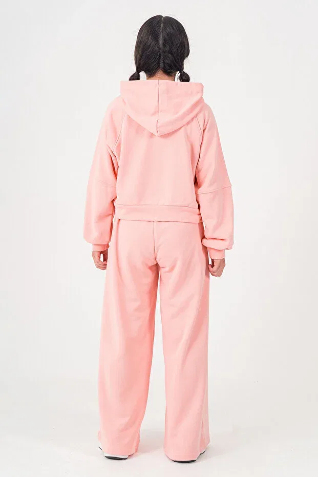 Детский комплект для девочек из футера с капюшоном Oversized cut hooded girls' tracksuit set- 26k 6502 Kinderos, Pink — фото 4