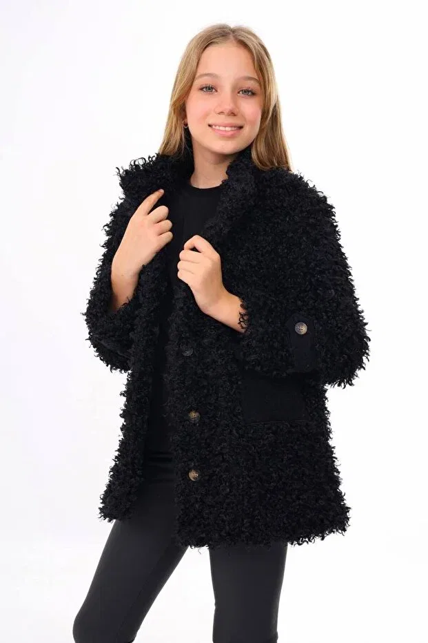 Детское пальто для девочек с длинным рукавом Esrakids, Black — фото 3